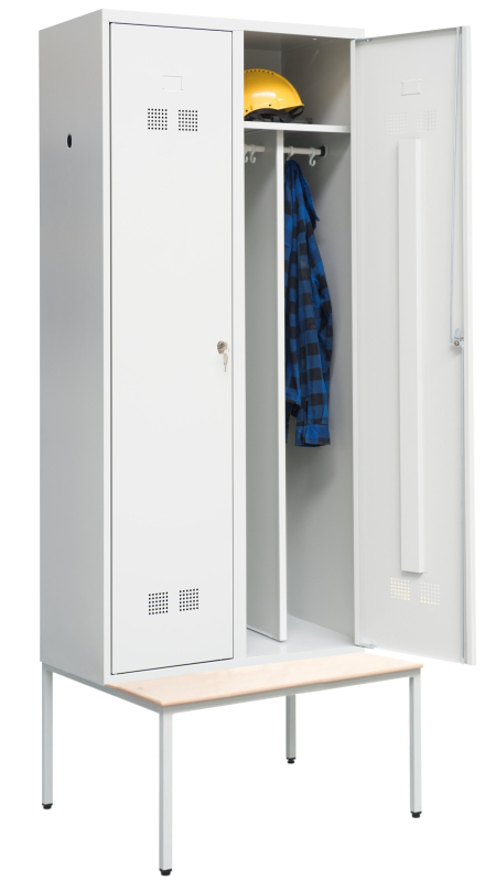 Kleiderschrank 2 Abteile mit s-w Trennwand und Sitzbank